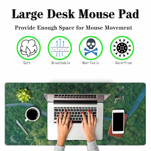 Greenery and Road Large Gaming Mouse Pad Lush Green Forests Natural Tree Long Mousepad Keyboard Mat for Desk,Office,Home 35.4"X15.7" - color: Greenery and road