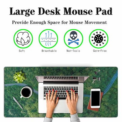Greenery and Road Large Gaming Mouse Pad Lush Green Forests Natural Tree Long Mousepad Keyboard Mat for Desk,Office,Home 35.4"X15.7" - color: Greenery and road