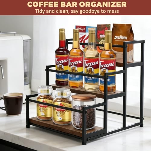 Coffee Syrup Rack Organizer, 3-Tier | Metal Bottle Holder, Holds 12 Bottles, Rustic Countertop Display Shelf, For Coffee Bar, Kitchen Cabinet, Pantry - color: 3-Tier