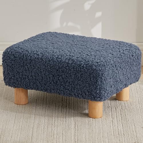 Small Foot Stool Ottoman, Sherpa Footstool Ottoman Foot Rest for Couch, Rectangle Footstools and Ottomans Small for Living Room, Entryway and Bedroom (Navy Blue) - color: Navy Blue (Sherpa)