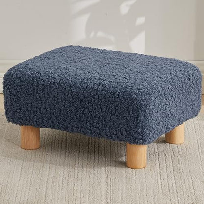 Small Foot Stool Ottoman, Sherpa Footstool Ottoman Foot Rest for Couch, Rectangle Footstools and Ottomans Small for Living Room, Entryway and Bedroom (Navy Blue) - color: Navy Blue (Sherpa)