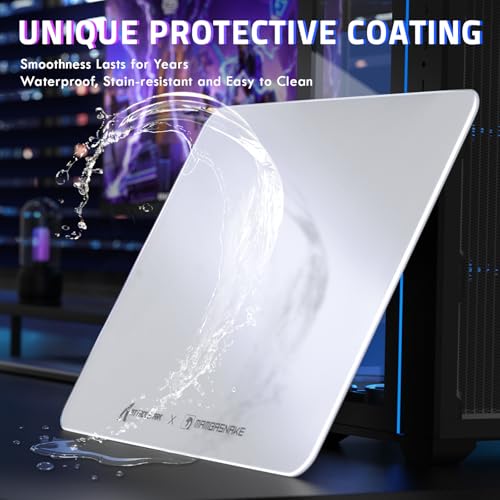 ATTACK SHARK CM05SE Glass Gaming Mouse Pad for FPS & Esports, Nano-Etched Tempered Glass Surface,Ultra-Smooth Low Friction Hard Mousepad,Waterproof Large Desk Mouse Mat for PC Setup,White - color: White