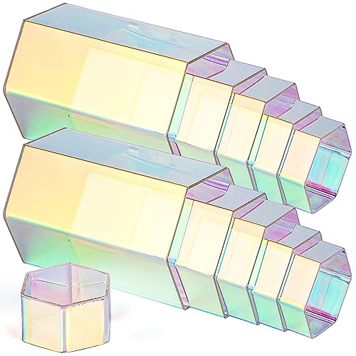 Jetec 12 Pcs Hexagonal Jewelry Display Risers Hexagonal Market Display Risers Stands Acrylic Showcase Acrylic Stand for Jewelry Model Figures Decoration, 6 Sizes (Rainbow Color) - color: Rainbow Color