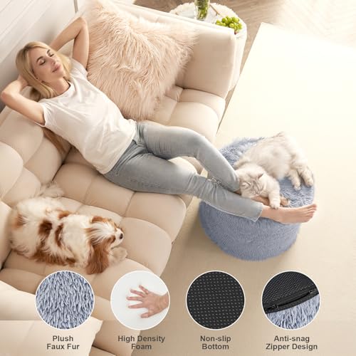 Hansleep Round Pouf Ottoman Foot Rest, Footstool, Grey | High-Density One-Piece Foam, 17 x 14 Inch, Firm & Stable, for Couch, Bedroom, Living Room, Machine Washable Cover - color: Grey, size: 17"D x 17"W x 14"H