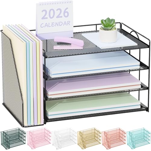 Spacrea Desk Organizers and Accessories, Paper Organizer for Desk with File organizer, Desk Accessories & Workspace Organizers for Catalog & Reference Racks (Black) - color: Black
