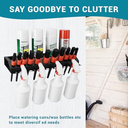 Car Cleaning Brush and Spray Bottle Storage Rack, Air Tool Holder, Car Beauty Shop Accessory Display for Auto Repair Shops Garages, Garage and Workspace (1pc-Black)