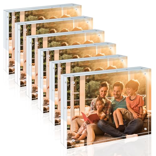 Egofine 8x10 Acrylic Frames 6 Pack, 20mm Thicker Frameless Clear Picture Frames, Double Sided Magnetic Picture Frames, Free Standing Desktop Display - color: 6, size: 8x10
