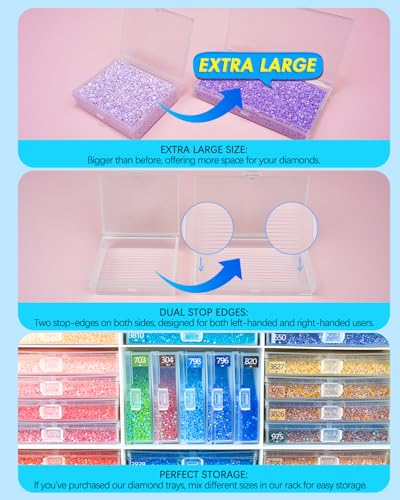 forever young Extra Large Diamond Art Storage Containers Trays ＆ Stand, 48 PCS Diamond Painting Trays with Lids for Adults & Hobbyists, 2-in-1 Organizer for Bead Sorting & Organized Workspace - size: 48pcs Extra Large trays+Rack