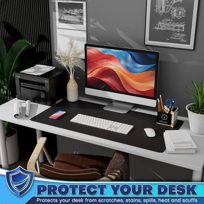 K KNODEL Leather Desk Pad Protector, Office Desk Mat, Large PVC Leather Desk Blotter, Non-Slip Mouse Pad (Black, 15.7" x 31.5") - color: Black, size: 15.7" x 31.5"