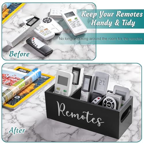 DRASTAR Remote Control Holder, Wood TV Remote Holder, Remote Storage Caddy, Remote Control Organizer (Black, 3 Slots) - color: Black, size: 3 Slots