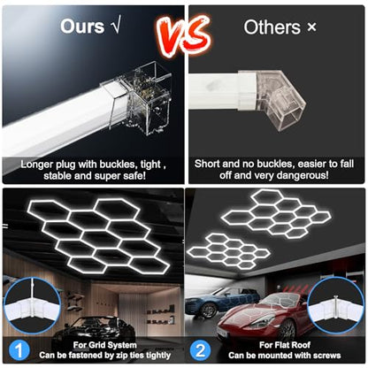 MODERN Hexagon Garage Light: Higher Brightness 720W 86400 Lumens Hexagon Led Garage Light with Rectangle Frame 6500K for Garage, Basement, Warehouse, Auto Beauty Shop, Car Detailing Shop etc. … - size: 14 HEX with Border