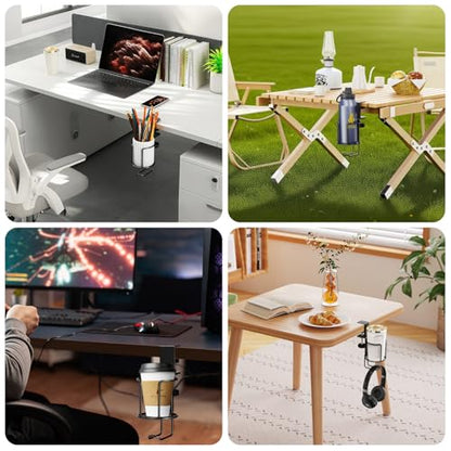 CABTE 2 Pack 2 in 1 Desk Mug Hooks with Headphone Hanger Holder, Anti-Spill Clip-On Table Mug Hooks with 360° Rotation for Lawn Chair, Office Home Gaming Table - color: 2 PACK