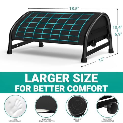YEASHEIN Adjustable Foot Rest for Under Desk at Work, Ergonomic Foot Stools with 7 Positions, Elevated Cushion Under Desk Footrest with Metal Frame, Leg Rest Used for Home, Car, PC Gaming Accessories - color: Black