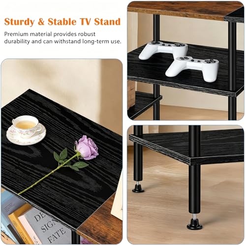Black TV Stand for 50 inch TV Small Entertainment Center with Open Storage Shelves, Farmhouse TV Console Table for 50 43 40 32 inch TV - color: Black & Brown