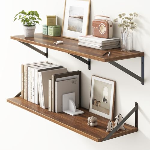 36"W x 10"D Floating Shelves, 10 Inch Deep Walnut Floating Shelves, Farmhouse Rustic Deep Wall Shelves for Home Decor, Wide Large Floating Shelf for Bathroom, Living Room, Kitchen, Study Room - color: Walnut, size: 36"W x 10"D