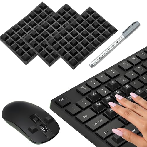120 pcs Raised Keyboard Stickers for Long Nails, Adhesive Keycap Riser Decals with Paint Pen, Silicone Keyboard Protectors for Laptop, Desktop, Gaming - Black, Trapezoidal - color: 120,Black, size: Trapezoidal