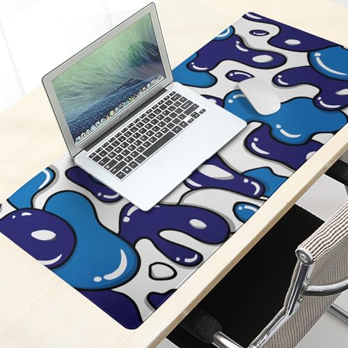 Japanese Anime Geometric Gaming Mouse Pad XL 31.5x11.8 Inch Navy Blue White Mouse Pad Extended Large Anime Mouse Pad with Non-Slip Rubber Base Stitched Edge PC Computer Laptop Desktop for Home Office - color: Japanese Geometric-Navy Blue White, size: 31.5