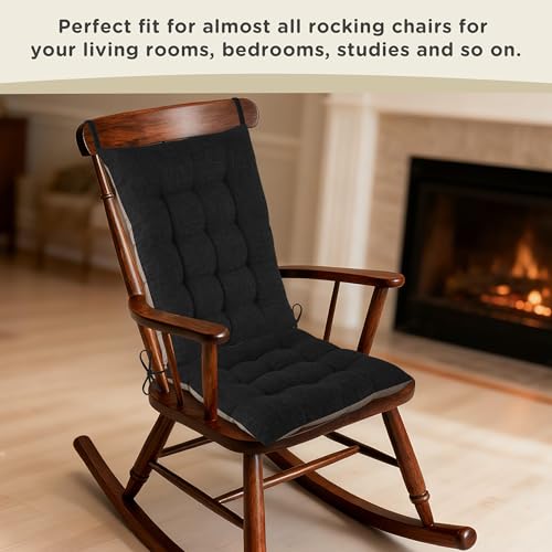 AddGrace Non-Slip Rocking Chair Cushion Extra Large Linen Thick Chair Pads Durable High Back Seat Cushions with Ties Set of 2 Black - color: Black