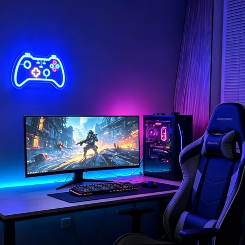 Gamer neon sign for teen boy room decor,Blue Neon Signs with USB and Dimmer switch,Gamer Neon Signs for wall decor,man cave,game room,kids,gift - size: gamer-blue