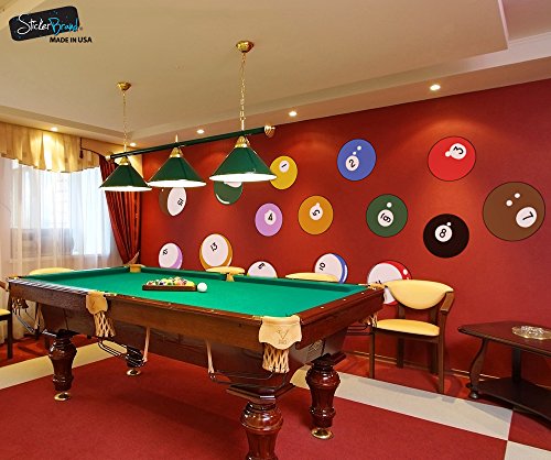 15 Billiard Balls Wall Decal Stickers Printed Graphic Game Room Decor Vinyl Wall Art. (All 15 Balls are 20 inches Around) #OS_MB130. Easy to Apply & Removable. - size: All Balls are 20in in size.