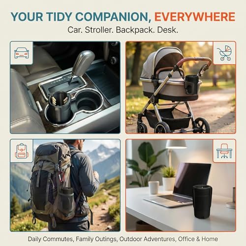 Trash Trapper Car Trash Can Cup Holder | Max Car Trash Can | Fits in Most Cupholders | 5.6" x 3.5" | Traps More & Empties Less, Patent-Pending Compaction, Holds Many Weeks Small Garbage, Black/Grey - color: Black/Grey, size: Max