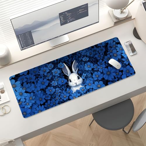 Mousepad Desk Mat Gaming Large Keyboard Cute Office Desktop Computer Laptop XXL Long Big Kawaii Aesthetic Girly Pretty Design Women Girl Gamer Oversized Wide 30x12'' Mousepad, Blue Rabbit - color: Blue Rabbit