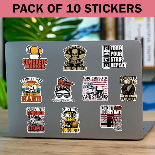 SODAVA Funny Concrete Worker Sticker – 10 pcs 3-Inch Vinyl Stickers for Construction Workers, Concrete Finishers, Cement Mixer Humor, Waterproof Decals for Hard Hat, Toolbox, Laptop, Gift for Men - color: Concrete Worker