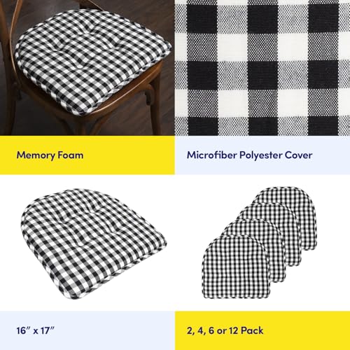 Sweet Home Collection Chair Cushion Memory Foam Pads Tufted Slip Non Skid Rubber Back U-Shaped 17" x 16" Seat Cover, 2 Count (Pack of 1), Checkered Black/White - color: Checkered Black/White, size: 2 Pack, style: Foam Pads