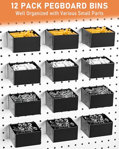 INCLY 170PCS 1/4 Inch Pegboard Hooks Kit, Extra Thick Heavy Duty Peg Board Organizer Accessories Assortment with Pegboard Bins & Peg Lock for Only 1/4" Pegboard Hanging Tools Garage Wall Attachment - size: 170PCS