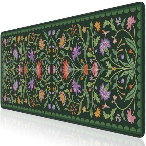 HAOCOO Moss Green Aesthetic Desk Matt for Desktop, Cute Mouse Pad, Non-Slip Vintage Keyboard Mat with Stitched Edge, Large Desk Docer Mat, Desk Cover for Home, Office - color: Moss Green