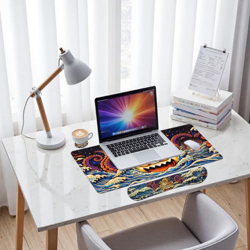 Ramen Desk Mat Set Funny Octopus Japanese Cartoon Large Mouse Pad with Wrist Rest 4in1 Desk Mat for Desktop Ergonomic Keyboard Wrist Support Anti-Slip Computer Ergonomic Mouse Pad Home Office Gaming - color: Ramen