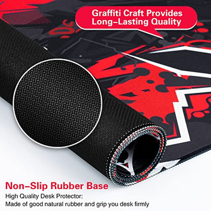Canjoy Gaming Mouse Pad 31.5x15.8inch Extended XXL Large Mouse Pad Big Computer Keyboard Mouse Mat Desk Pad with Non-Slip & Rubber Base & Stitched Edge - color: Black Red