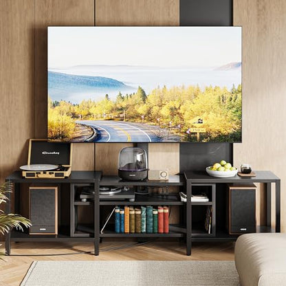 IRONCK 79 Inch TV Stand for TVs up to 85 Inch with Mount and Power Outlet, 3 Tiers TV Console with Storage Shelves, Entertainment Center, Steel Frame, for Living Room, Bedroom, Black - color: Black