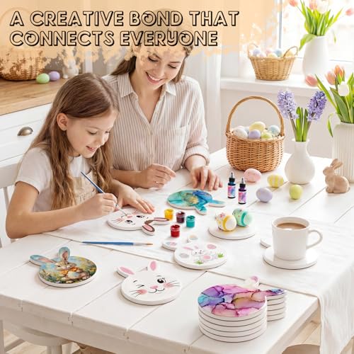 24 Pieces Sublimation Coasters, GOH DODD Glossy Ceramic Tiles Glazed Blanks with Cork Bacings for Easter DIY Alcohol Ink Painting Housewarming Gifts Wedding Arts Crafts, 4 Inch, White, Bunny Rabbit - size: 4 Inch-24 Pieces-Bunny