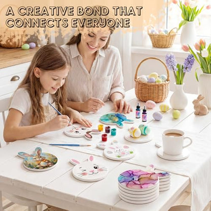 24 Pieces Sublimation Coasters, GOH DODD Glossy Ceramic Tiles Glazed Blanks with Cork Bacings for Easter DIY Alcohol Ink Painting Housewarming Gifts Wedding Arts Crafts, 4 Inch, White, Bunny Rabbit - size: 4 Inch-24 Pieces-Bunny
