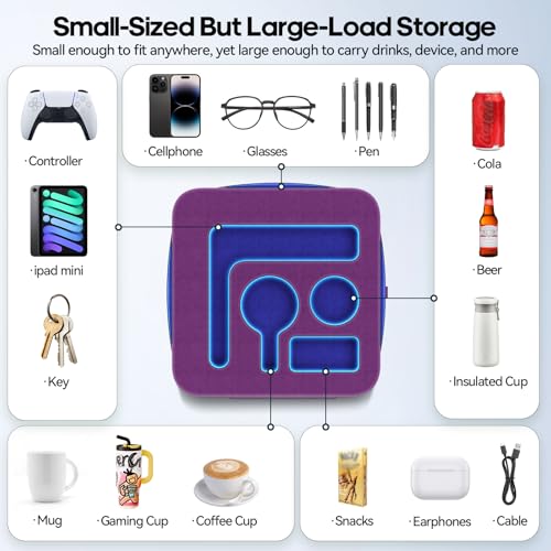 Couch Cup Holder Pillow, Sofa and Bed Caddy for iPad, Kindle, Switch, Game Controller, Remotes, Phones, Small-Sized Cup and Drink Holder for Couch, Bed, Desk, Car, Beach, Bathroom Cup Holder, Purple - color: Purple, size: M-13"×13"×3.2"