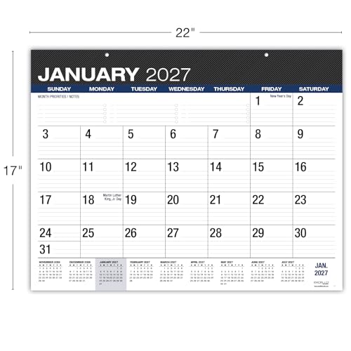 Desk PAD: 22" x 17" Large Print Desk Pad Calendar, APR 2026 - DEC 2027, 21 Months, (Black) - color: Black