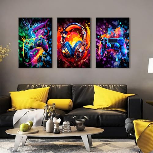 Cool Gaming Posters for Boys Room Graffiti Video Game Wall Art Retro Neon Gamepad Headphone Canvas Prints Colorful Cyberpunk Picture Kids Gamer Bedroom Playroom Living Room Home Decoration 16x24" 3P - color: Graffiti Game, size: 16"L x 24"W