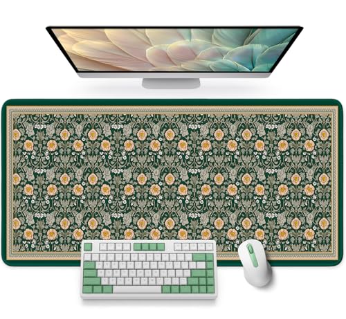 Large Mouse Pad for Desktop, Cute Desk Mat Pad Protector for Work & Gaming, Aesthetic Pretty Anti-Slip Laptop Blotter Cover for Office School Home Supplies, Soft Gold Petals, 35.4" x 15.7" - color: I-Soft Gold Petals, size: 35.4L x 15.7W inches