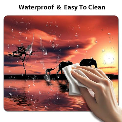 Elephant Family Silhouettes Mouse Pad, Animals By River at Sunset Desk Mat | Wild Landscape, Anti-Slip Rubber Base, Silky Smooth Surface, Cute Office/Gaming Mousepad - color: Color_CNn