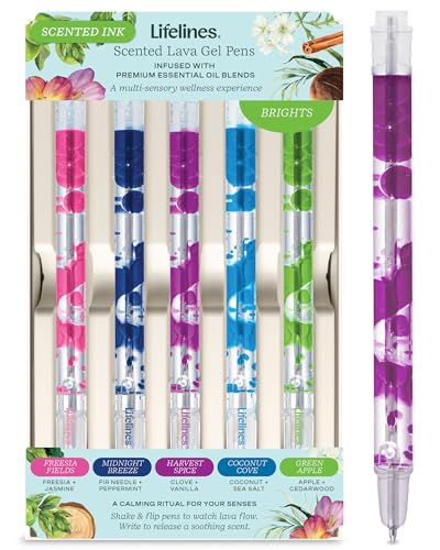 Lifelines Scented Lava Gel Pen Set, 5-Pack (Brights) - 0.5mm Colored Gel Pens Infused with Scented Essential Oil Blends & Mesmerizing Lava - School Supplies for College Kids & Adults - color: Brights - 5 Pack