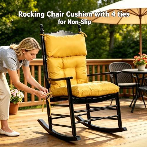 QILLOWAY Outdoor Rocking Chair Cushions Set of 2, 100% Polyester Waterproof Patio Rocking Chair Cushion, High Back Weatherproof Chair Pad for Adirondack & Outdoor Furniture, Yellow - color: Yellow