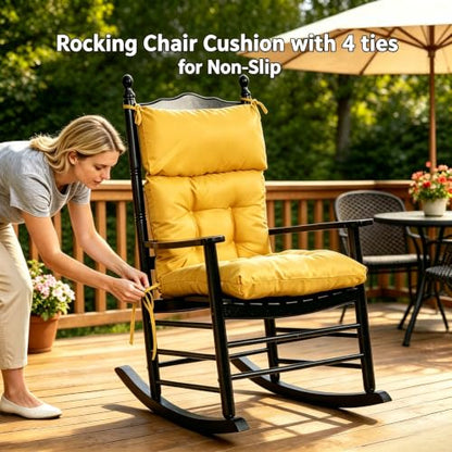 QILLOWAY Outdoor Rocking Chair Cushions Set of 2, 100% Polyester Waterproof Patio Rocking Chair Cushion, High Back Weatherproof Chair Pad for Adirondack & Outdoor Furniture, Yellow - color: Yellow