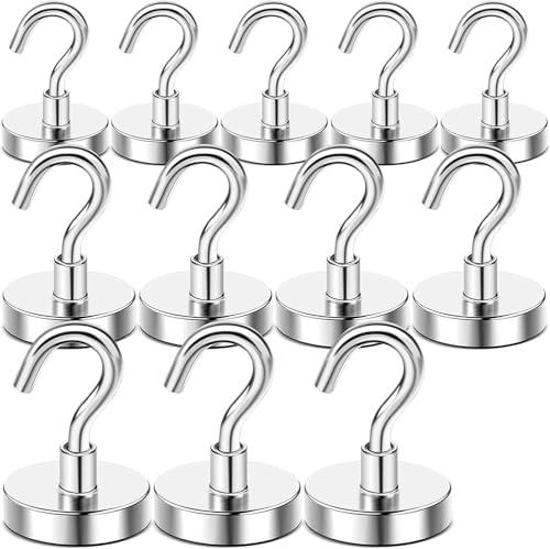 DIYMAG Magnetic Hooks,170lbs Heavy Duty Magnets with Hook Silver 12 Pack | Rare Earth N52 2026 Cruise Cabin Ship Essentials for Fridge Hanging Classroom Beach Vacation Kitchen Grills Home Must Have - color: Silver, size: 1.41in