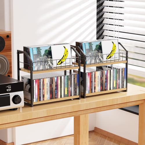 2-Tier CD Holder, CD Storage Shelf for Display, CD Organizer with Dispay Top Shelf, Premium CD Rack for Home & Office, Holds Up to 60 Standard, Ideal for Music Enthusiasts (Yellow 2PCS) - color: Yellow, style: 2 Pack