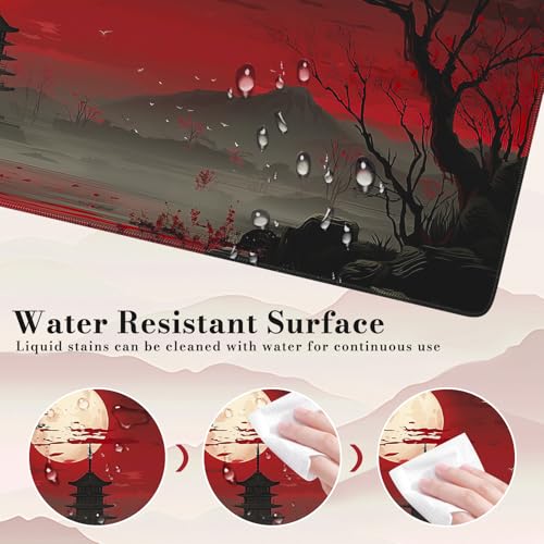 iCasso Desk Protector Mat, Large Japanese Mouse Pad, Stable Rubber Base Mousepad with Stitched Edges, Keyboard Mouse Mat Desk Pad for Work, Game, Office, Home(Full Moon) - color: Full Moon