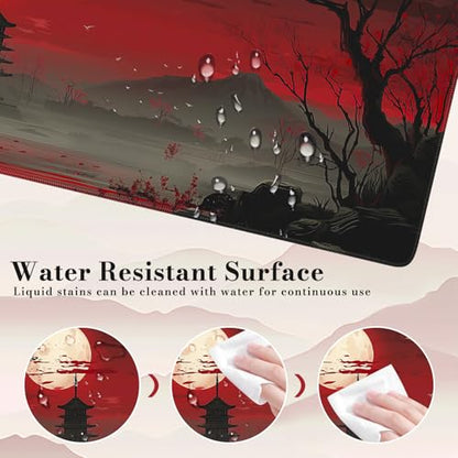 iCasso Desk Protector Mat, Large Japanese Mouse Pad, Stable Rubber Base Mousepad with Stitched Edges, Keyboard Mouse Mat Desk Pad for Work, Game, Office, Home(Full Moon) - color: Full Moon