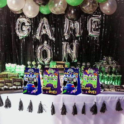 24Pcs Video Game Goodie Gift Bags with Stickers, Video GameTheme Paper Bags, Perfect for Gamer Party Supplies and Treat Bags - color: purple-24-game-bags