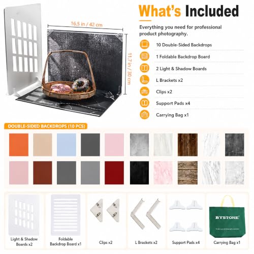 10Pcs 20Patterns Product Photography Backdrops Kit, Photo Backdrop Board with Shadow Props, Food Photography Backdrops & Backgrounds for Jewelry & Cosmetics, 16.5 x 11.7 in