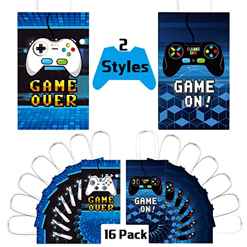 Epakh 16 Pack Gamer Themed Birthday Party Favors Video Game Gift Bags with Handle for Kids Boys Gaming Goody Candy Treat Bags for Birthday Party Supplies Decorations